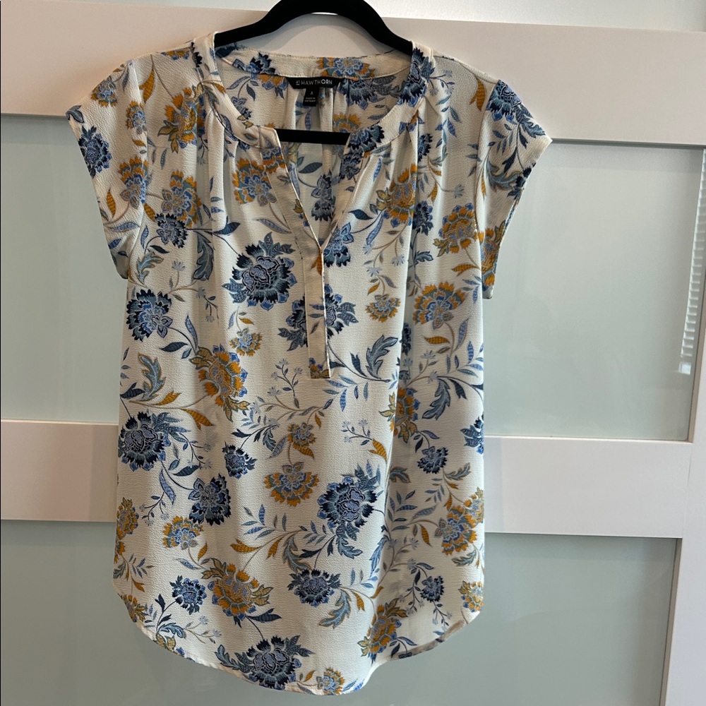 41 Hawthorn Women's Floral Blouse - Blue and Yellow